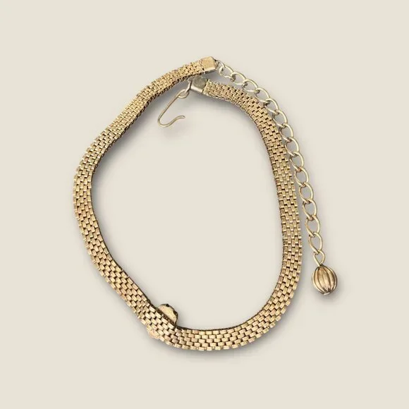 Vintage Dainty Cameo Retro Mesh Necklace Adjustable 11-14 Inches Gold-Tone - Picture 3 of 5